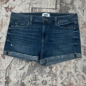 Paige - dark wash denim shorts with raw hem #denimshorts